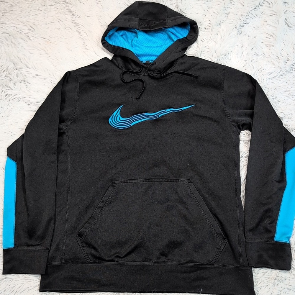 Nike Sweatshirt Mens M Black Hoodie Center Swoosh Logo Street Wear Athletic